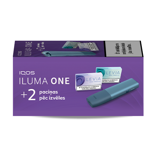 IQOS ILUMA ONE ierīce Azure Blue krāsā un 2 LEVIA paciņas