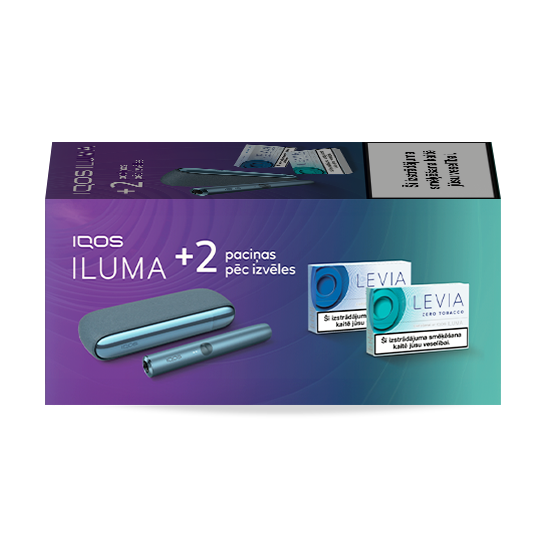 IQOS ILUMA apsildāma ierīce Azure Blue krāsā  un 2 LEVIA paciņas