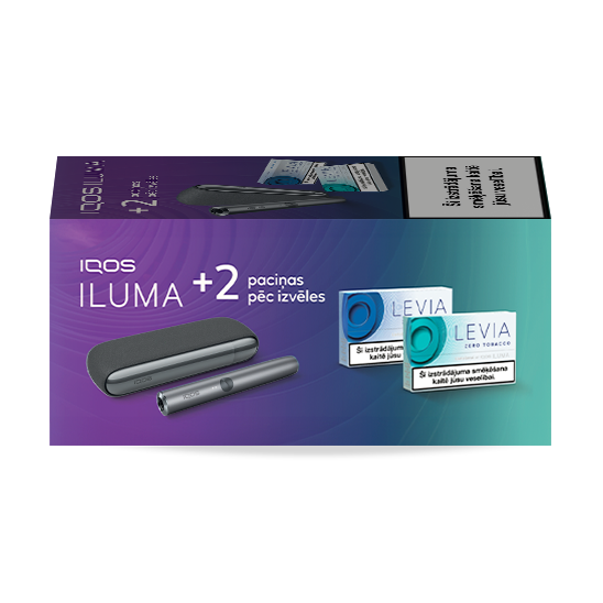 IQOS ILUMA apsildāma ierīce Pebble Grey krāsā  un 2 LEVIA paciņas